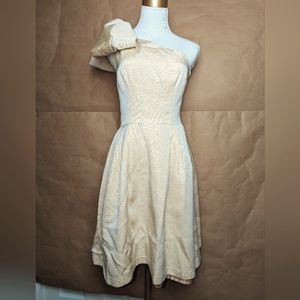 Lotus Grace One-Shoulder Metallic Cocktail Dress with Bow